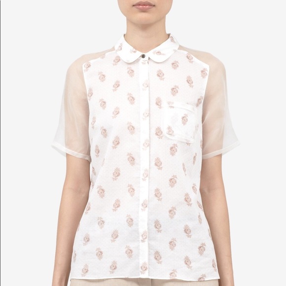 Bombay Georgette Sleeve Peter Pan Collard Silk Top - Picture 4 of 8